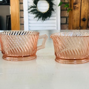 Vintage Peachy Pink Cream and Sugar Containers (Set of 2)