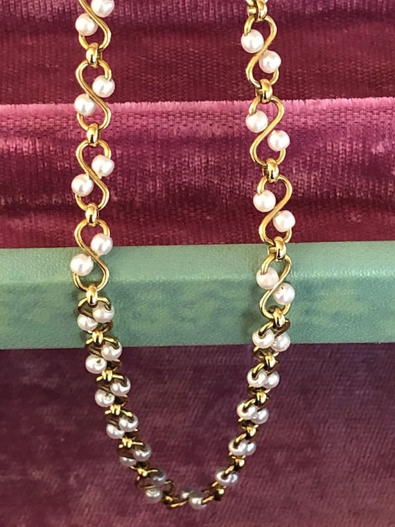 Vintage Napier Braided Faux Pearl Gold-tone Necka… - image 1