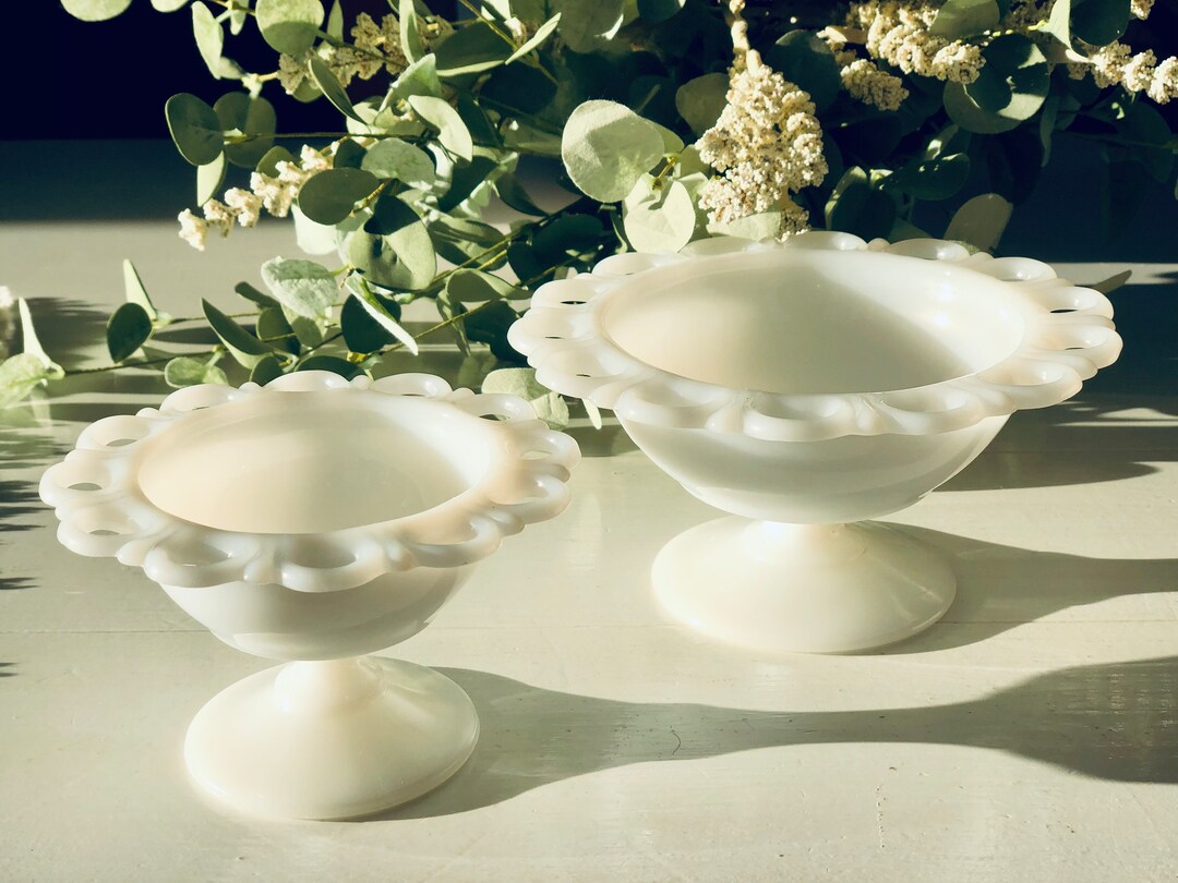 Vintage White Milk Glass Pedestal Candy Dishes set of 2 Etsy