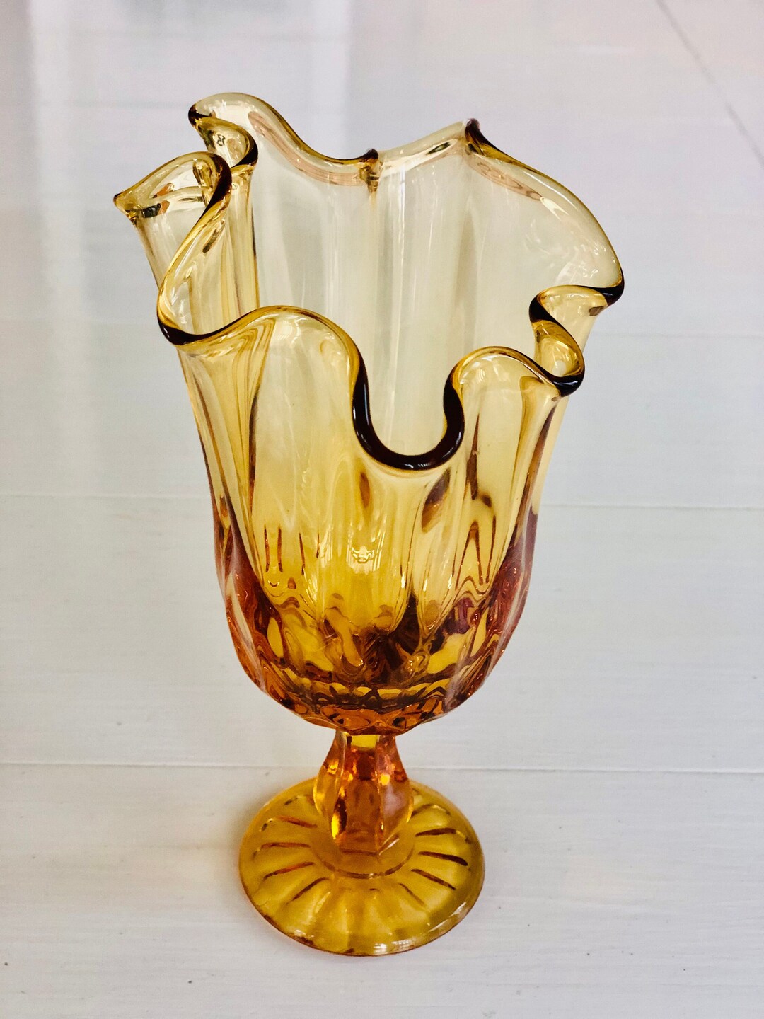 MCM Vintage Amber Swung Glass Vase Etsy