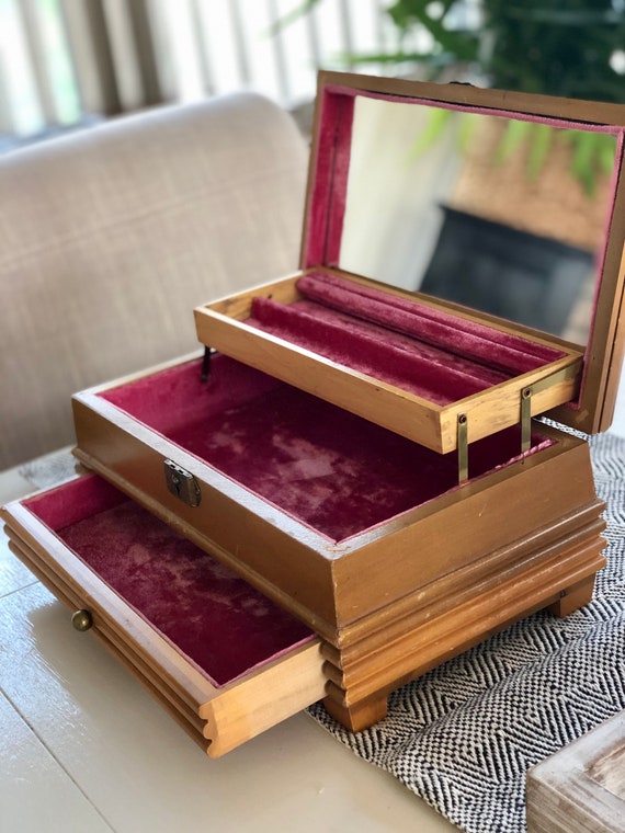 Jewelry Box Vintage Retro Wooden with Music Box