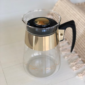 Vintage Corning Gold and Black Glass Coffee Carafe Mid Century Decor