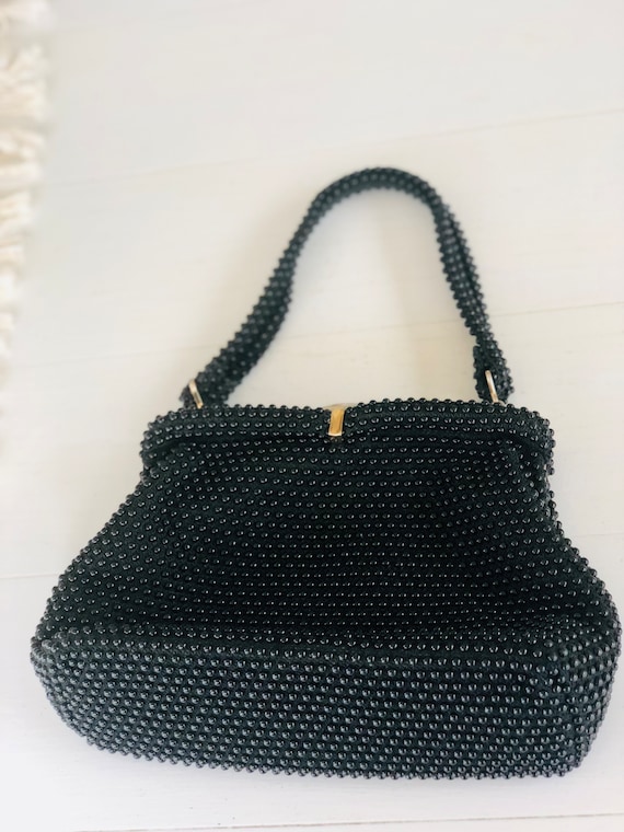 Vintage Black Beaded Purse - image 1