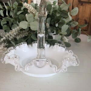 Vintage White Milk Glass Basket Candy Bowl