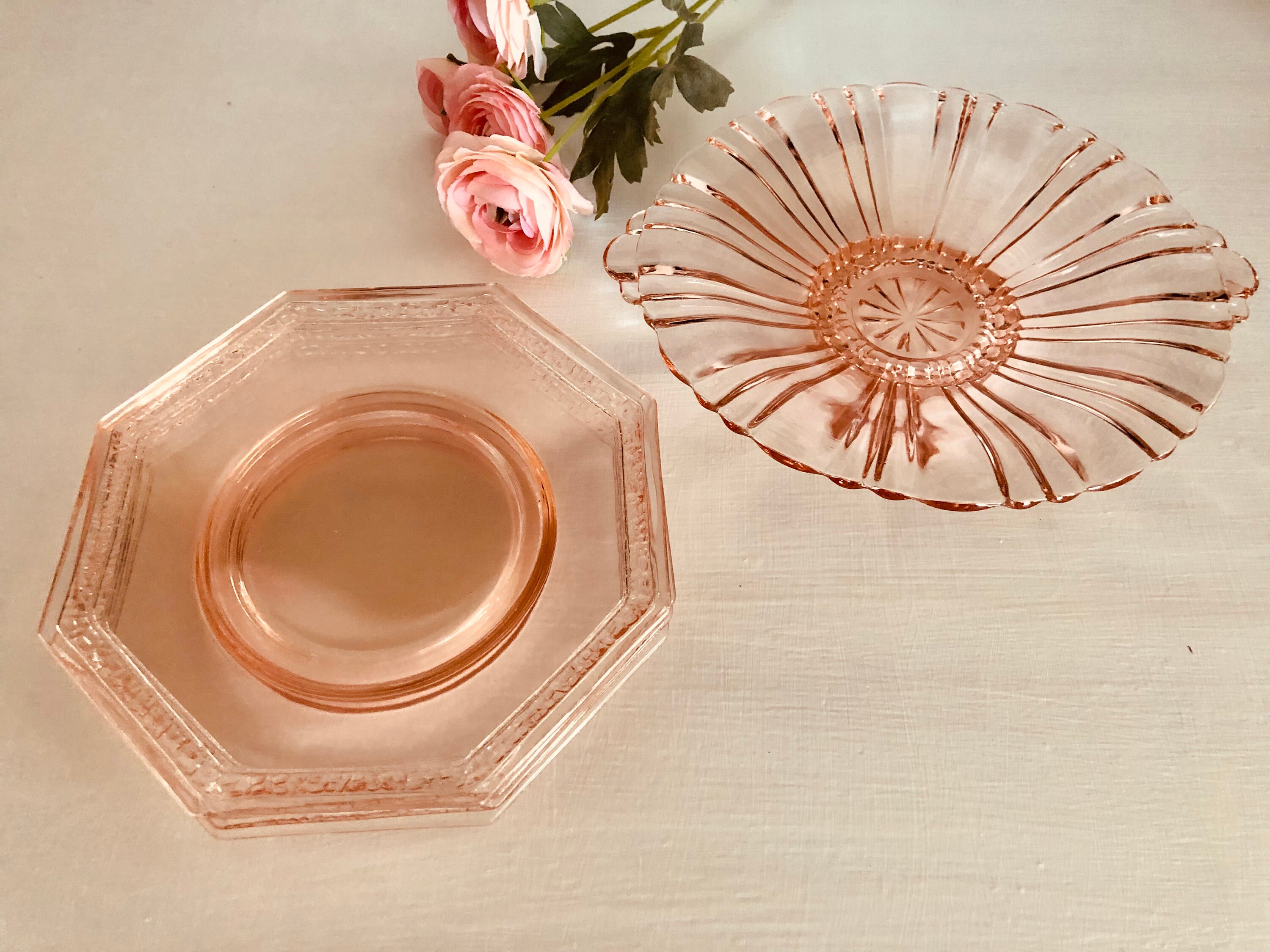 Vintage Pink Glass Plates set of 5 Etsy