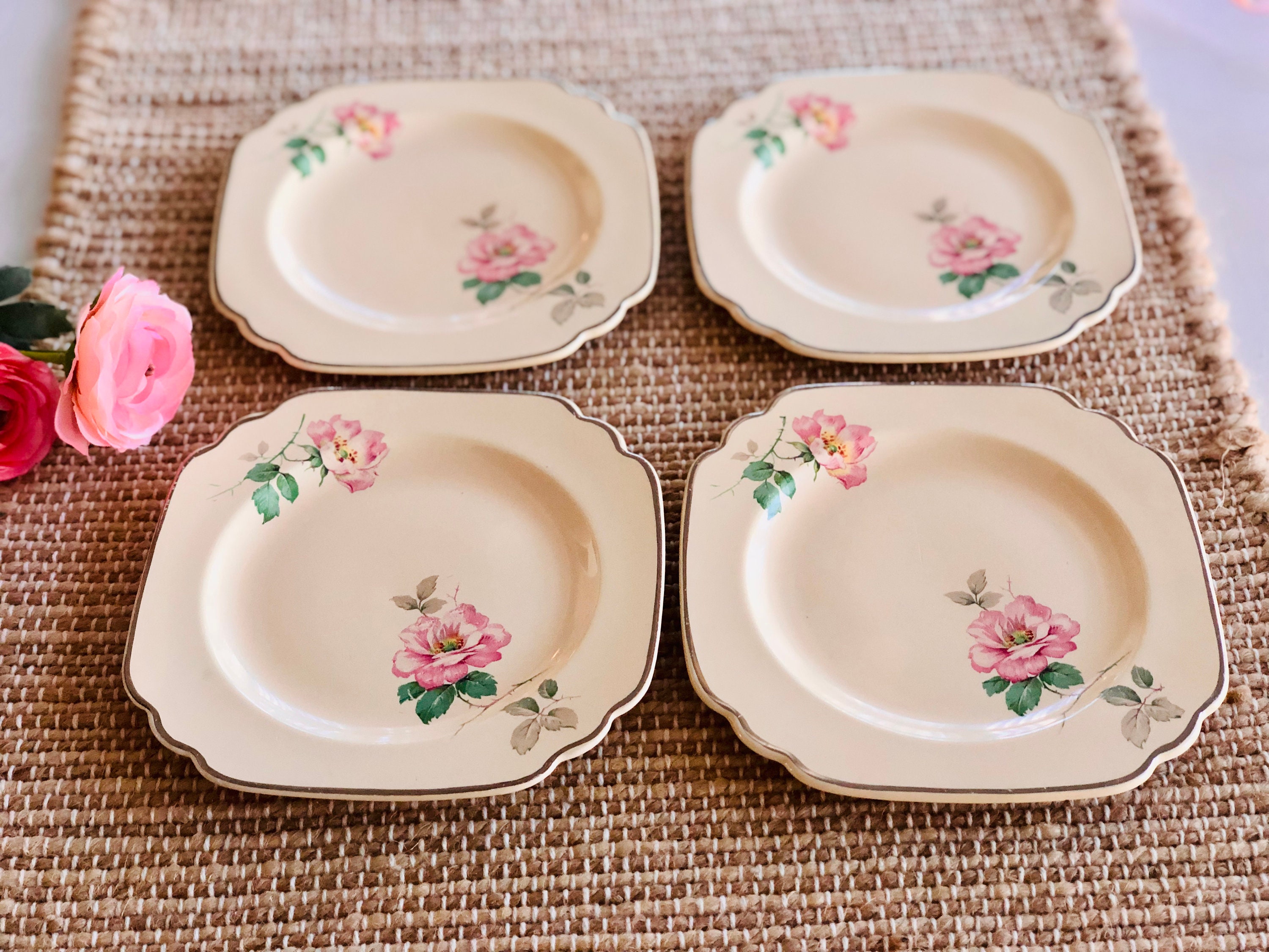 Vintage Plates With Floral Roses set of 4 - Etsy