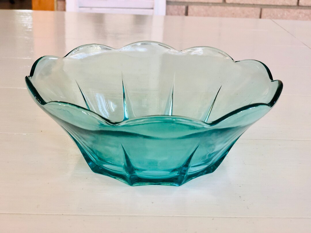 Vintage Teal Blue Glass Serving Bowl Etsy