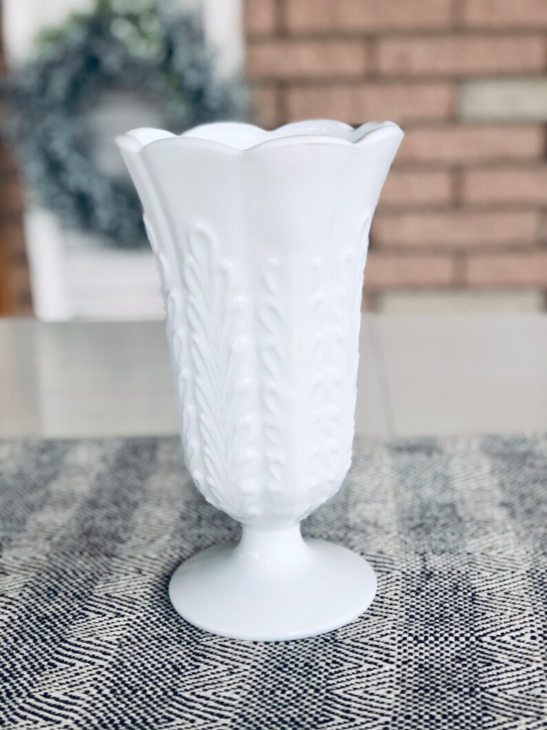 Vintage Large White Milk Glass Vase by E.O. Brody Co. Etsy