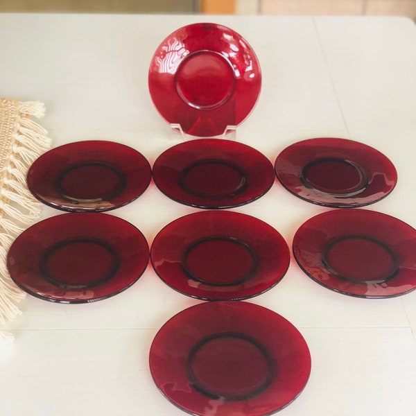 Vintage Red Glass Plates (Set of 8)