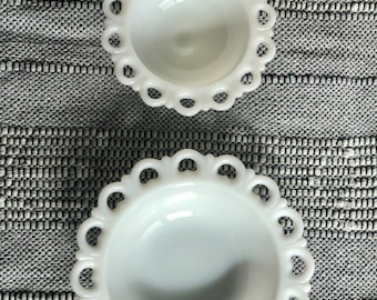 White Milk Glass Lace Edge Bowls (Set of two)