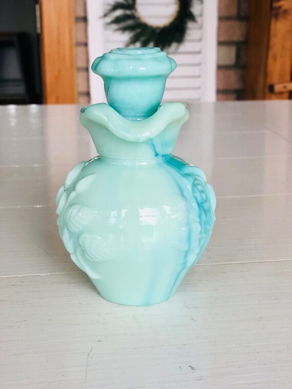 Vintage Aqua Blue Milk Glass Avon Pitcher Perfume… - image 2