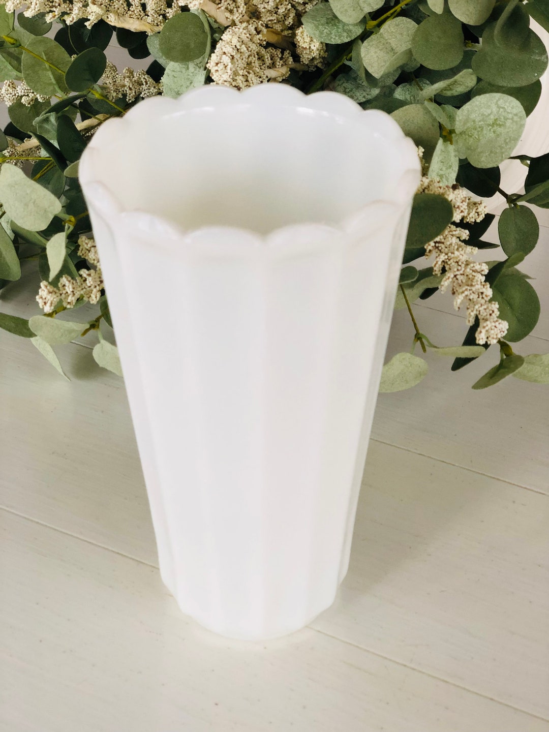 Vintage White Milk Glass Large Vase Etsy