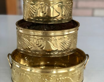 Vintage Brass Containers (Set of 3)