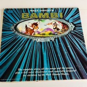 Vintage Walt  Disney&#39;s Bambi Vinyl Record Album With Color Illustrated Book