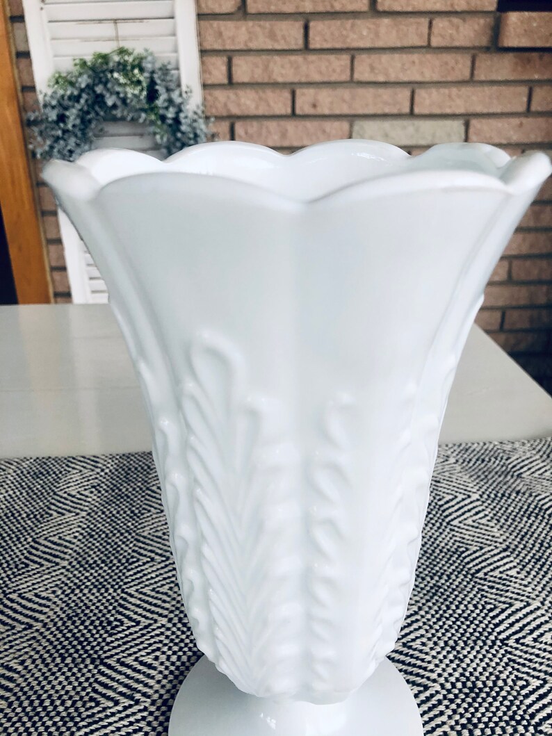 Vintage Large White Milk Glass Vase by E.O. Brody Co. Etsy