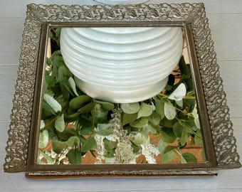 Vintage Vanity Mirror Tray (Silver-tone Rectangle Shape)