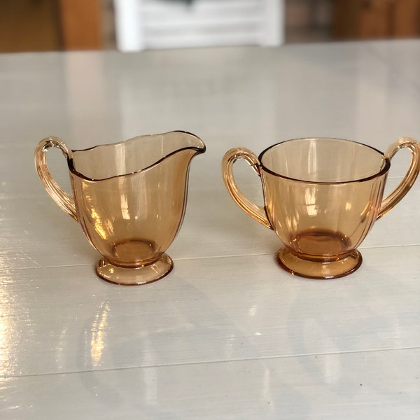 Vintage Amber Glass Cream and Sugar Set