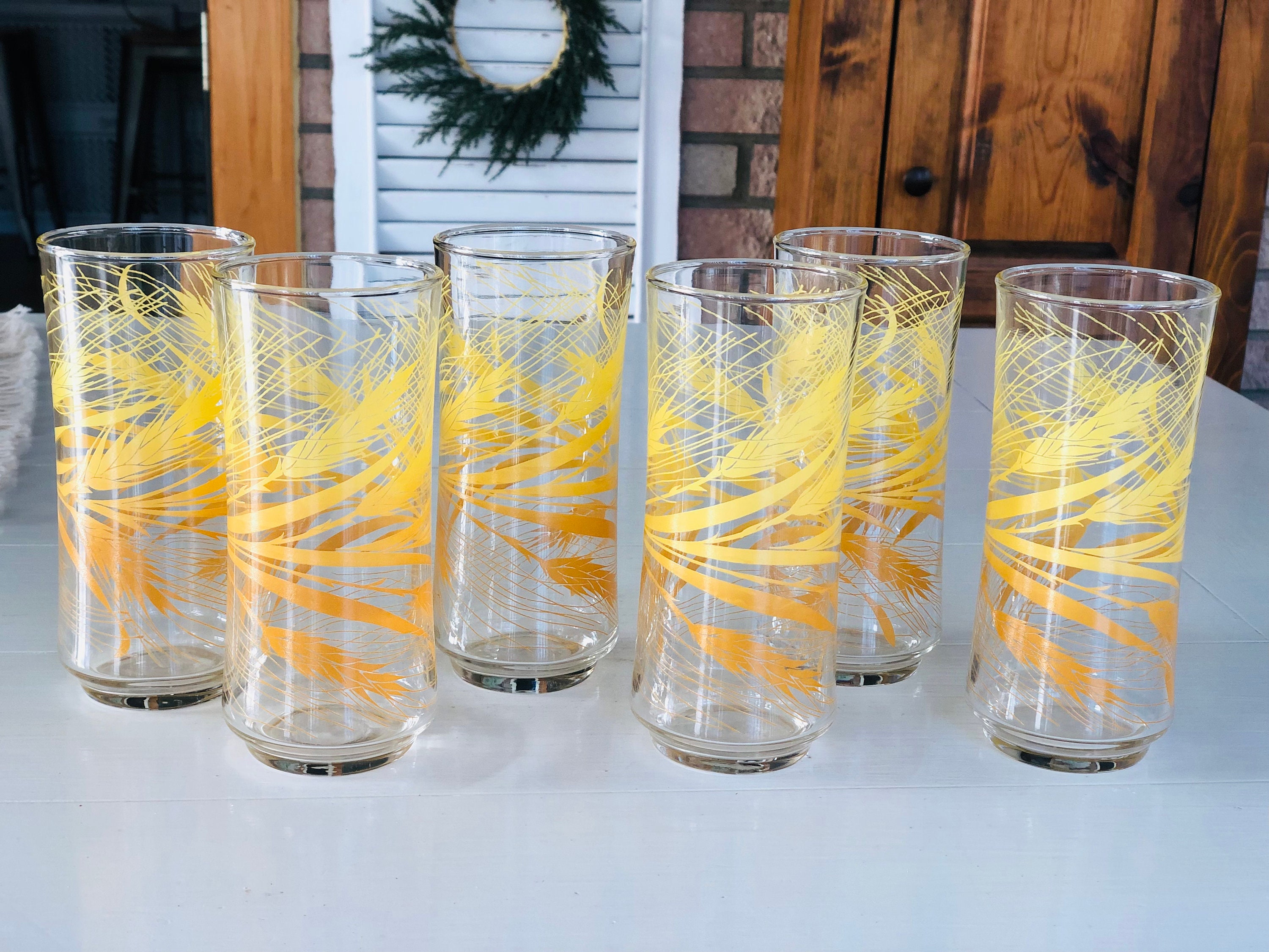 Vintage Drinking Glasses Wheat Pattern by Libbey 1970's set of 6 