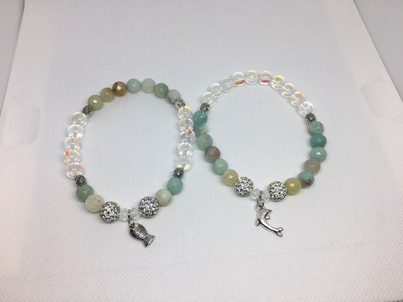 Amazonite and Clear Quartz Custom Gemstone Bracelets