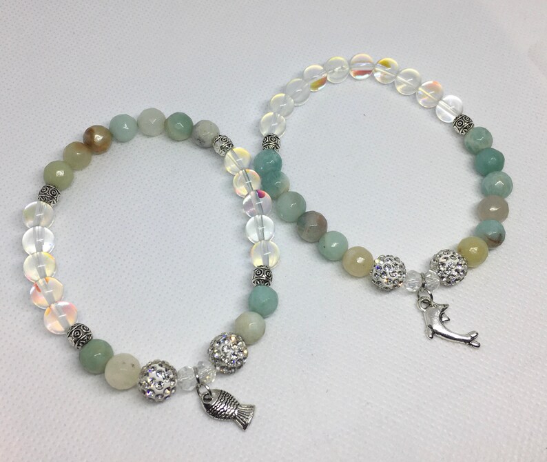 Amazonite and Clear Quartz Custom Gemstone Bracelets