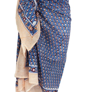 Paréos 100 % coton, Kalamkari floral, batik indien, imprimés faits à la main, maillots de bain, paréos et couvertures, 100 x 180 cm Blue Orange Floral
