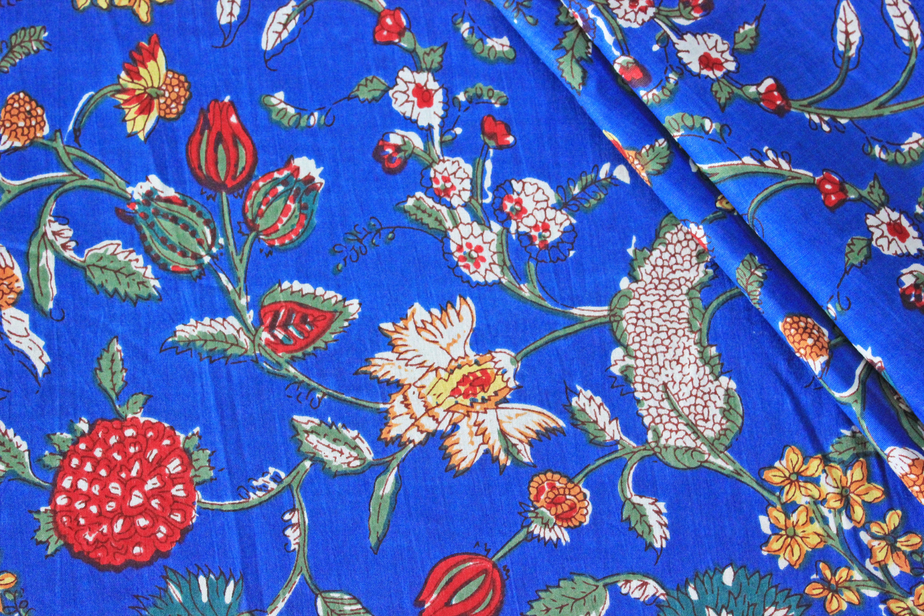 Blue Batik Ikat Floral Print Jaipur Hand Block Print Fabric Etsy UK