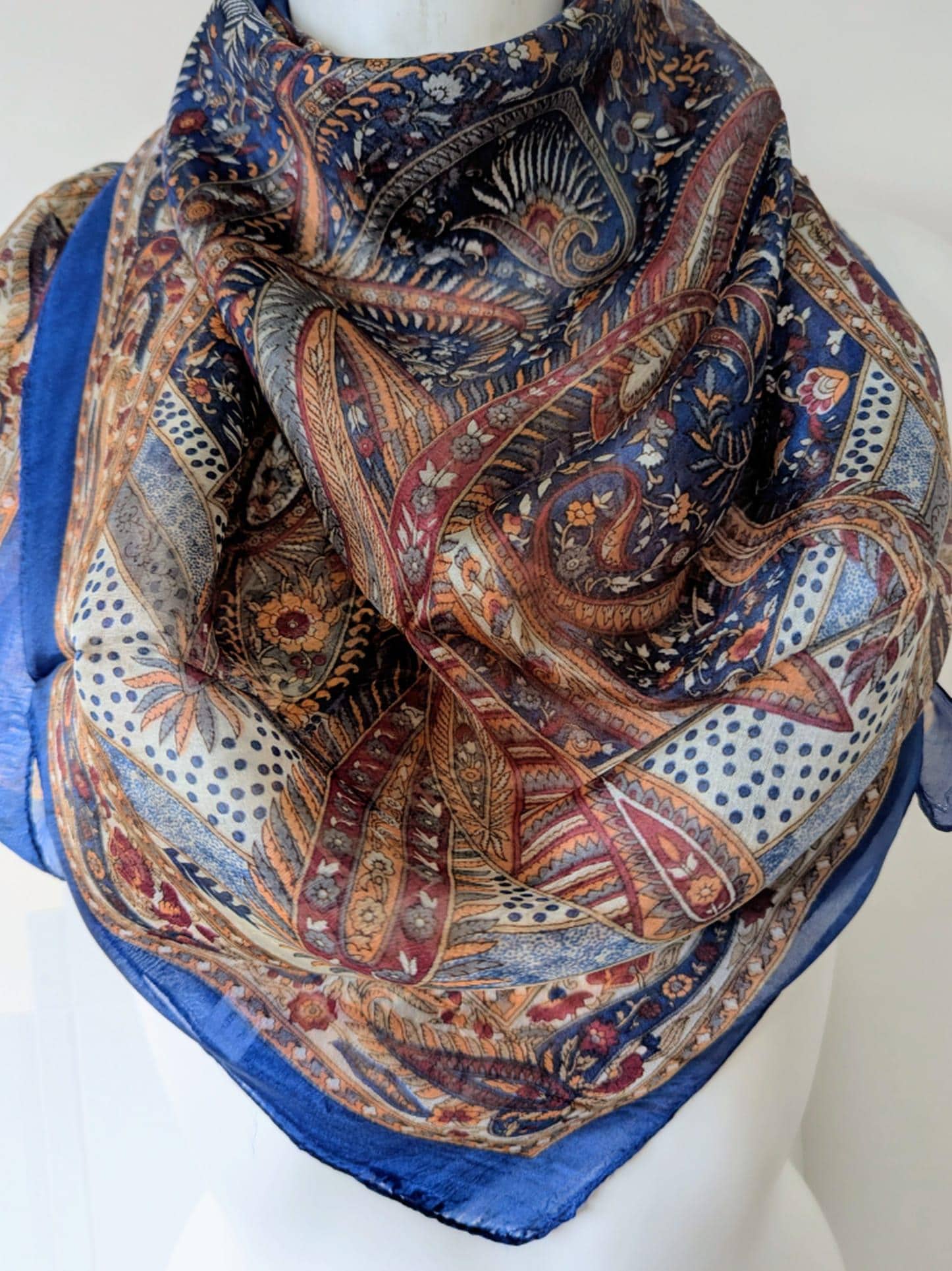 Handmade Silk Square Scarf- Vintage Paisley Foulard-hair Accessory