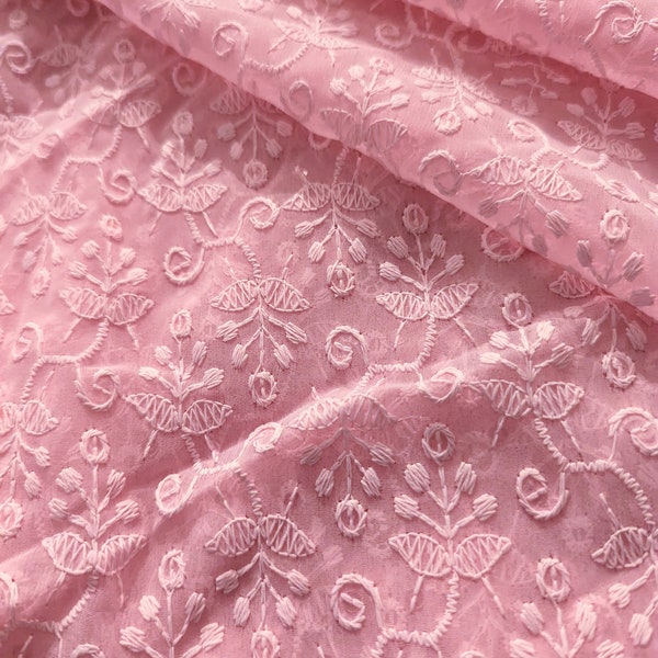 Baby Pink Georgette Chikankari Jaal Embroidery Sequin design Fabric, Width 44 inches, By the meter