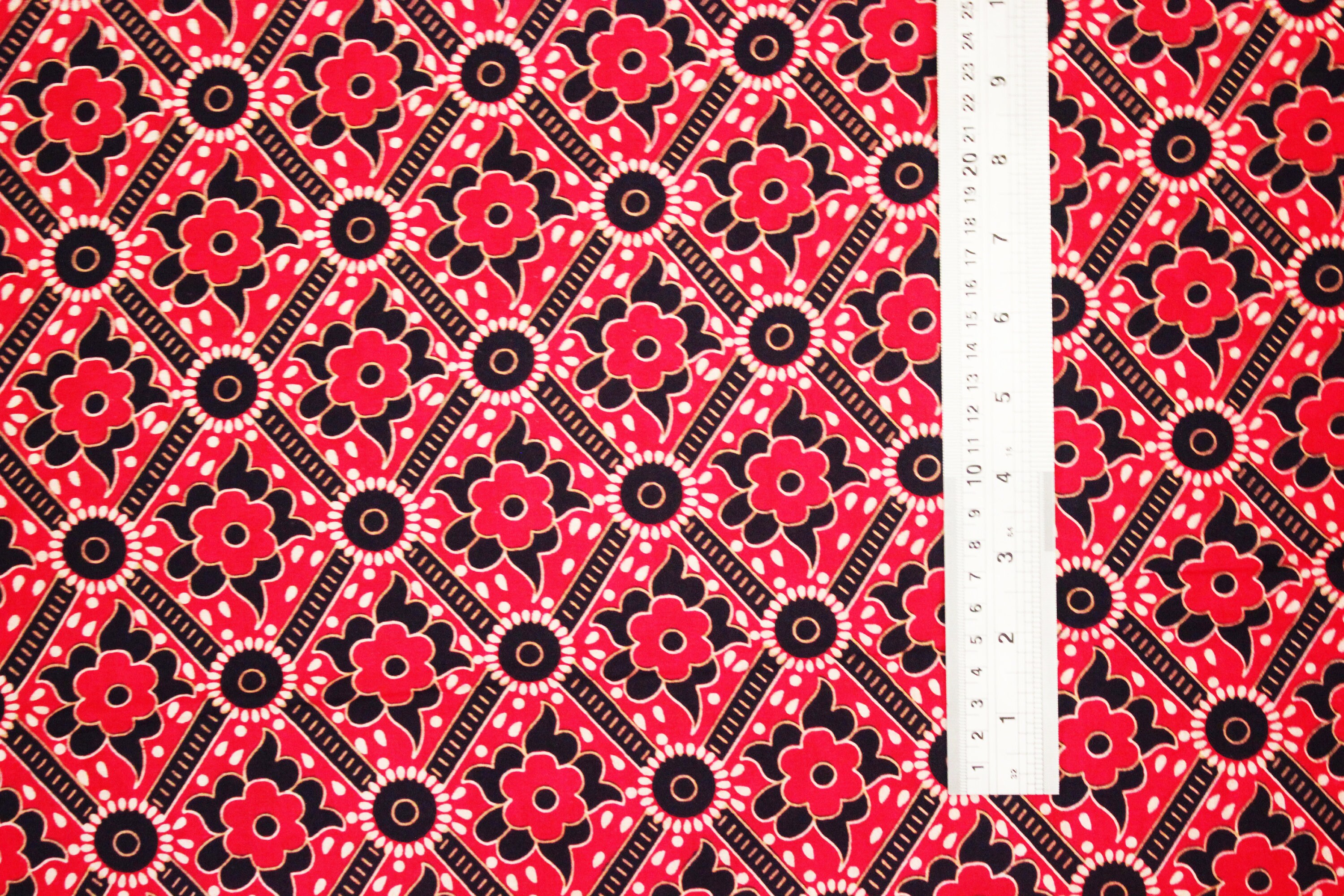 Red Black Batik Ikat Floral Jaipur Hand Block Print Fabric Etsy UK