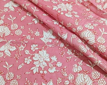 Pink Floral Batik Ikat Print Jaipur Indian Hand Block Print fabric , 100% Cotton fabric