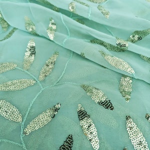 Pastel Green Georgette Jaal Embroidery Sequin design Fabric, Width 44 inches, By the meter