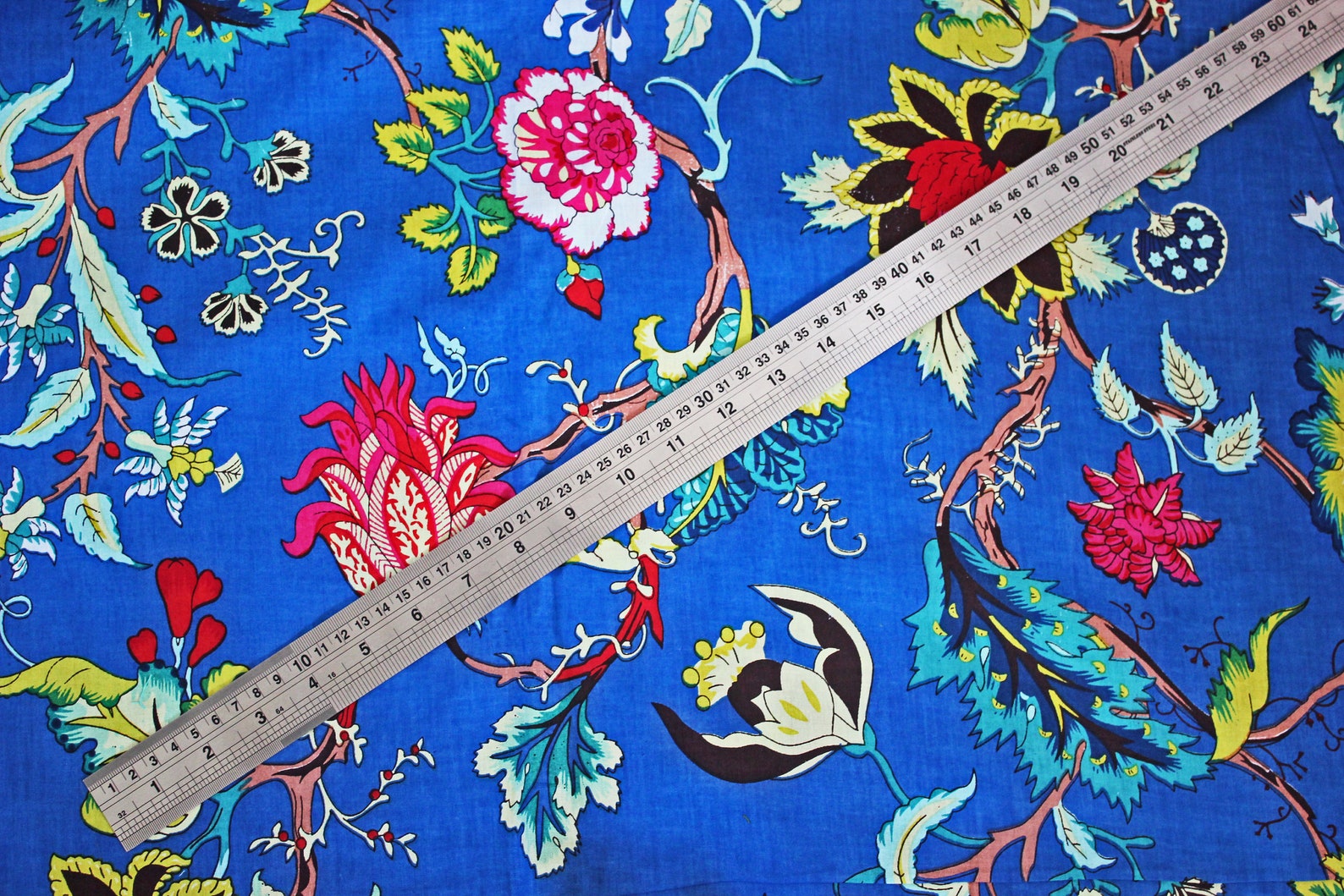 Blue Multicoloured Floral Batik Ikat Print Jaipur Hand Block | Etsy