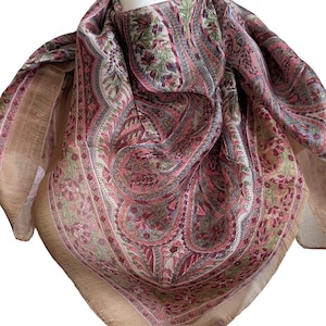 Women Vintage Handmade 100% Pure Silk Square Scarves, Foulard, Head Silk Scarf, Gifts - 100*100 cm