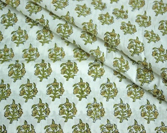 White Green, Orange Floral Batik Ikat Print Jaipur Hand Block Print fabric , 100% Cotton fabric