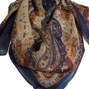 Handmade 100% Silk Square Scarf: Vintage Floral Paisley Foulard