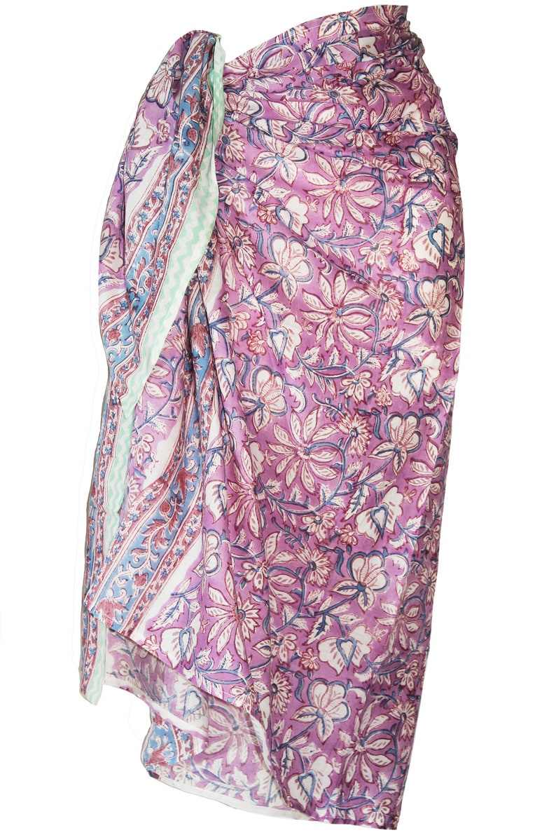 Paréos 100 % coton, Kalamkari floral, batik indien, imprimés faits à la main, maillots de bain, paréos et couvertures, 100 x 180 cm Purple Floral