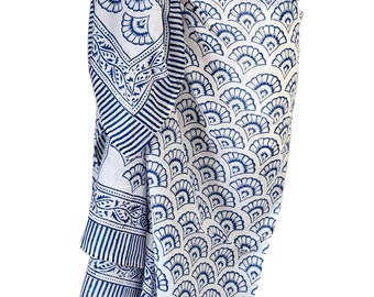 Women Pareos 100% Cotton, Floral Kalamkari, Batik Indian Hand Block Print Swimwear Sarongs & Cover-Ups, (100 CM X 180 CM)