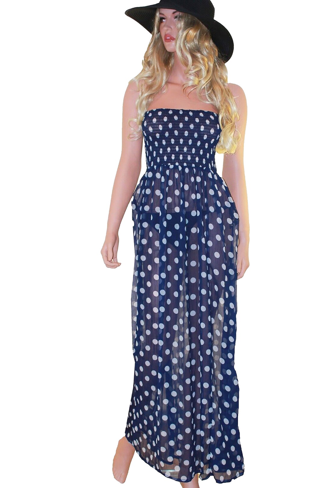 princess polly baby blue dress Navy Dot Chiffon Dress main image 1