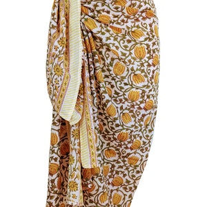 Paréos 100 % coton, Kalamkari floral, batik indien, imprimés faits à la main, maillots de bain, paréos et couvertures, 100 x 180 cm Yellow Green