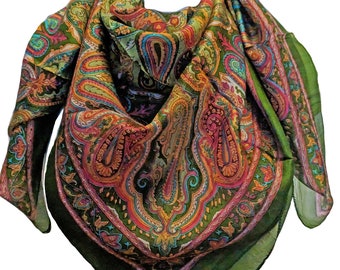 Women Vintage Handmade 100% Pure Silk Square Scarves, Foulard , Head Silk Scarf, Unisex scarfs, Gifts - 100*100cm