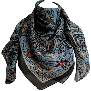 Women Vintage Handmade 100% Pure Silk Square Scarves, Foulard , Head Silk Scarf, Unisex scarfs, Gifts - 100*100 cm