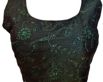 Embroidered Raw Silk Crop Top: Two-Tone Diamond Saree Blouse (32-44 Inches)