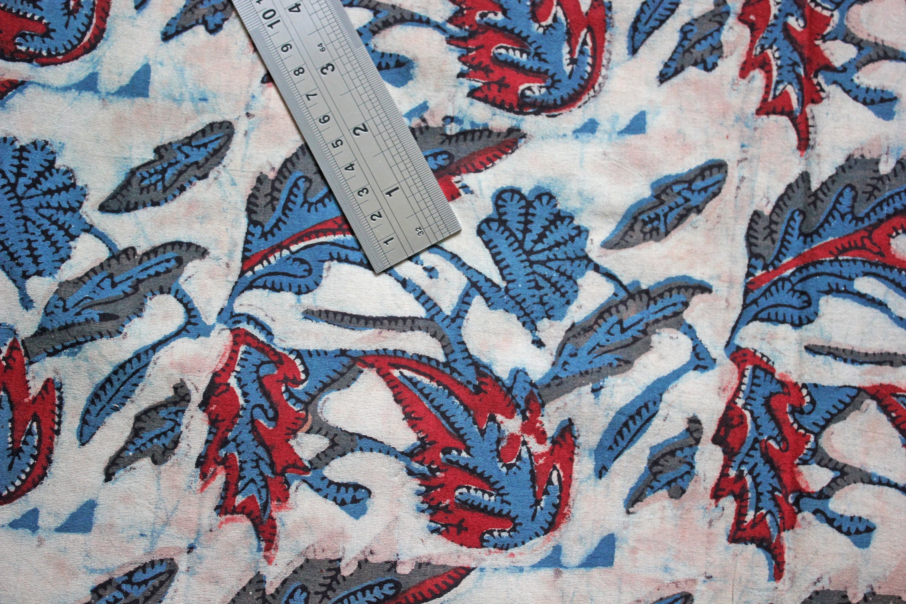 Blue Red Leaf Ajrakh Ikat Print Jaipur Hand Block Print Fabric Etsy UK