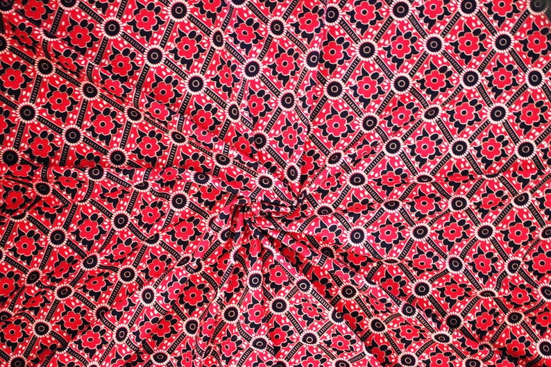 Red Black Batik Ikat Floral Jaipur Hand Block Print Fabric Etsy UK