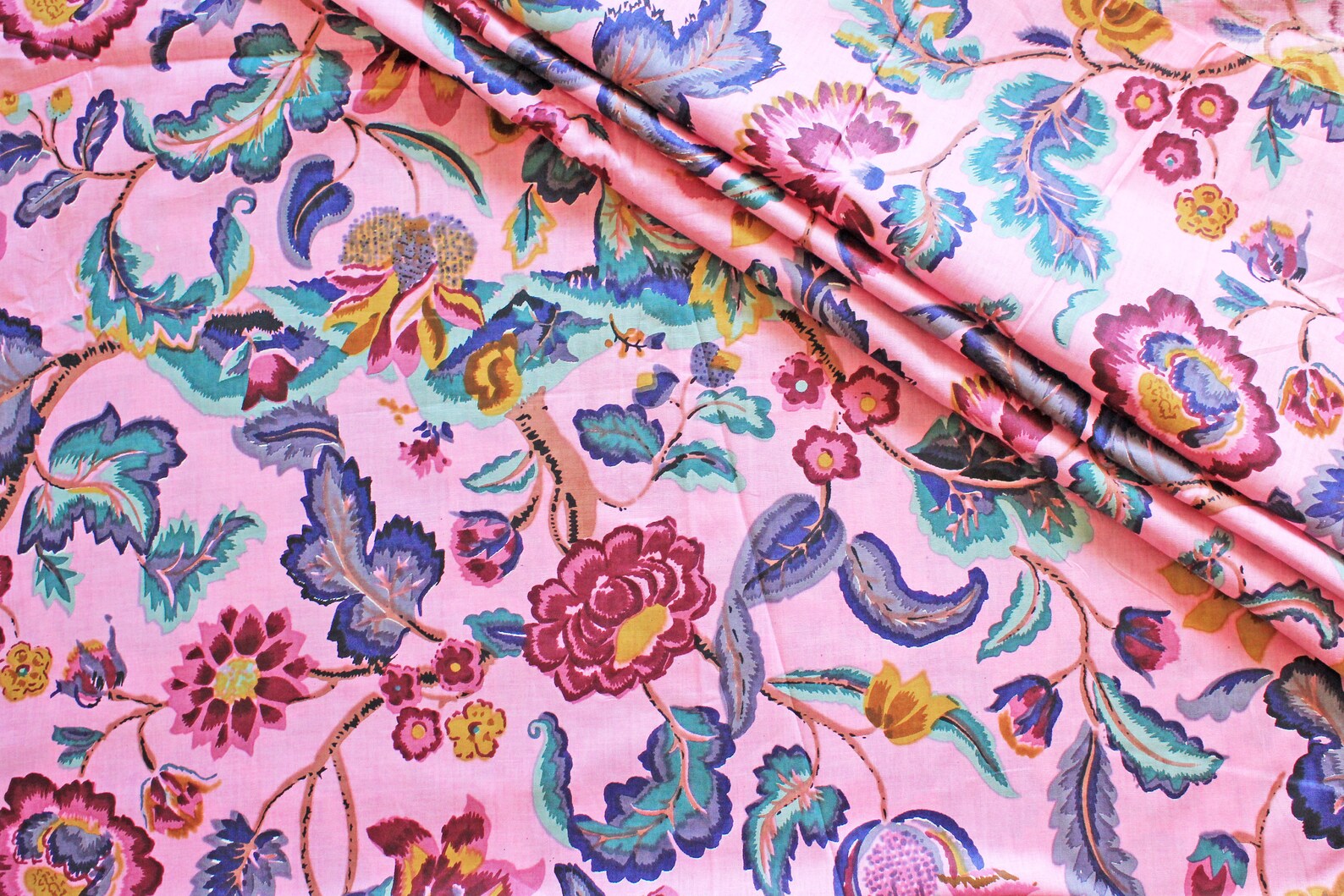 Pink Multicolour Large Floral Batik Ikat Print Jaipur Hand Etsy UK