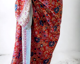 100% Baumwolle, Floral Kalamkari, Batik Indian Hand Block Print Pareos Bademode Sarongs & Cover-Ups, (100 cm x 180 cm)