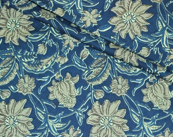 Bleu, gris floral batik ikat imprimé Jaipur indien main bloc impression tissu, tissu 100 % coton