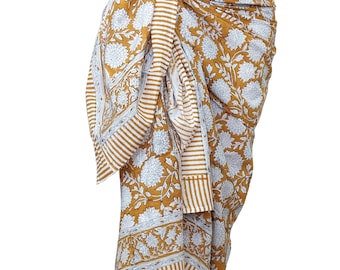Women Pareos 100% Cotton, Floral Kalamkari, Batik Indian Hand Block Print Swimwear Sarongs & Cover-Ups, (100 CM X 180 CM)