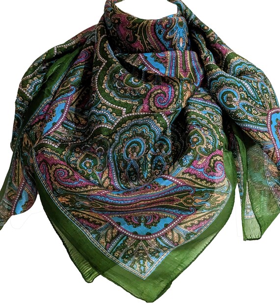 Foulard En Soie Kreier Vintage 70x70 Cm Rouge Et Bleu Marine - Occasion Très Bon état