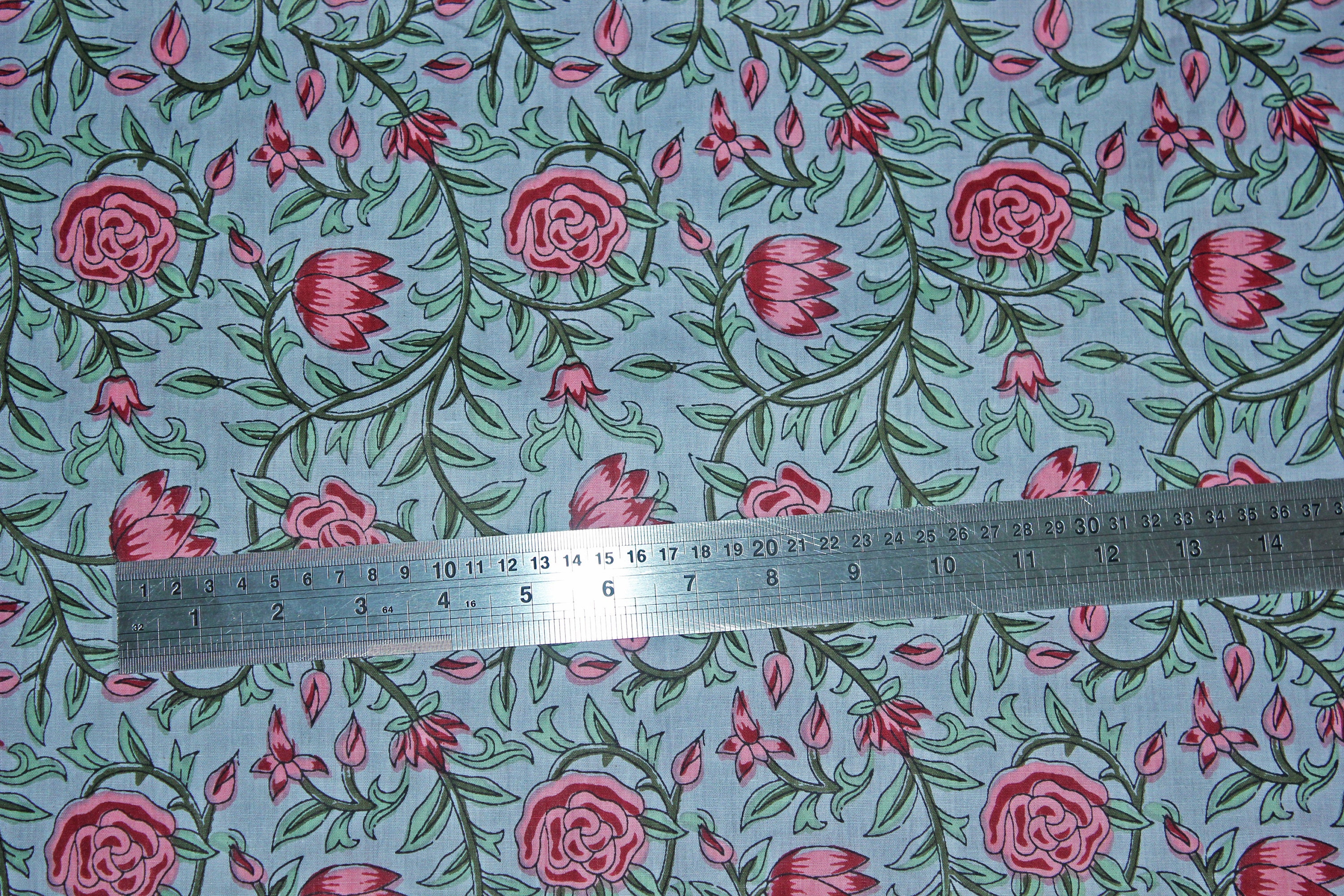 Bluish Grey Lotus Rose Floral Batik Ikat Print Jaipur Hand - Etsy UK